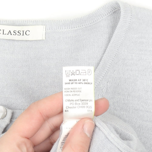 Marks and Spencer Women Silver Grey Size 16 Classic Button Cardigan