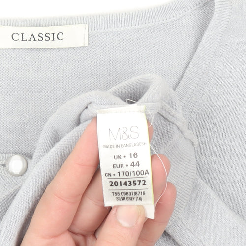 Marks and Spencer Women Silver Grey Size 16 Classic Button Cardigan
