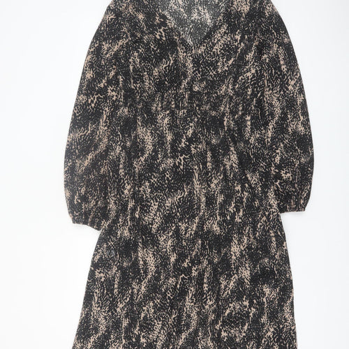 Dorothy Perkins Women's Beige Animal Print V-Neck A-Line Dress Size 14