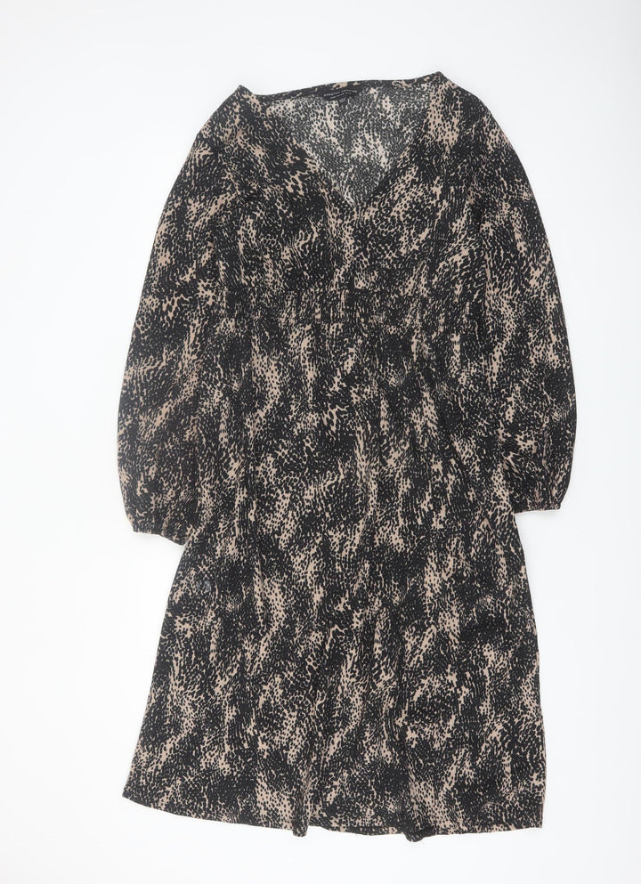 Dorothy Perkins Women's Beige Animal Print V-Neck A-Line Dress Size 14