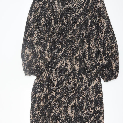 Dorothy Perkins Women's Beige Animal Print V-Neck A-Line Dress Size 14