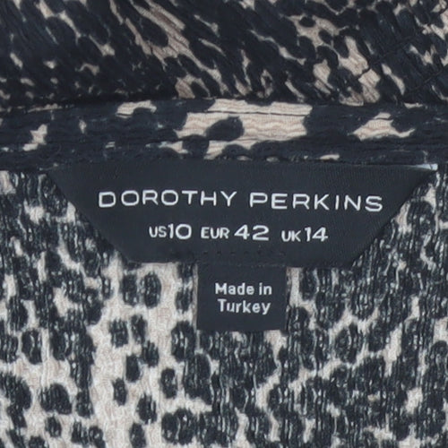 Dorothy Perkins Women's Beige Animal Print V-Neck A-Line Dress Size 14