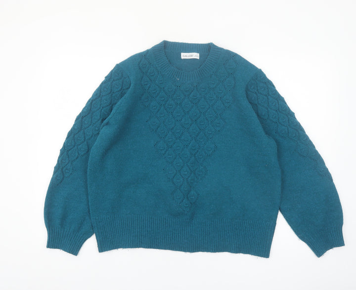 Gallery Women’s Teal Cable-Knit Crew Neck Jumper Size L
