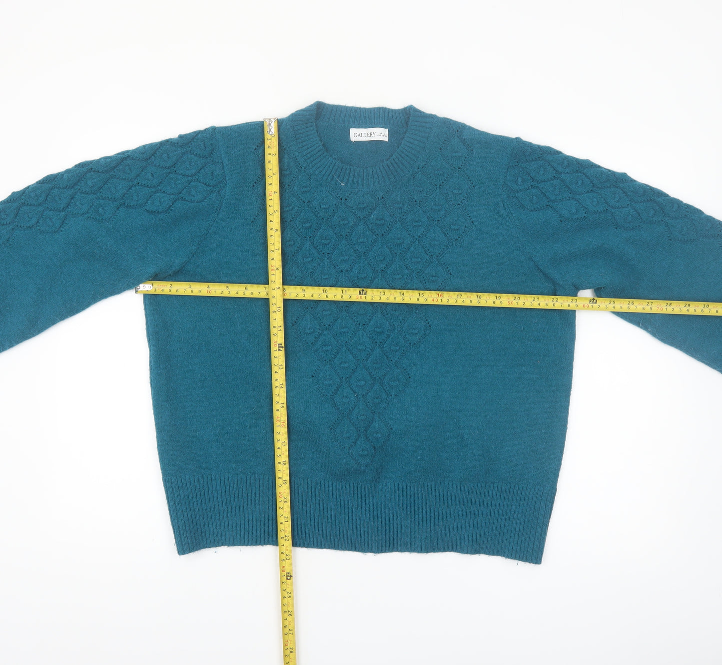 Gallery Women’s Teal Cable-Knit Crew Neck Jumper Size L