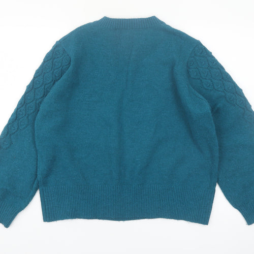 Gallery Women’s Teal Cable-Knit Crew Neck Jumper Size L