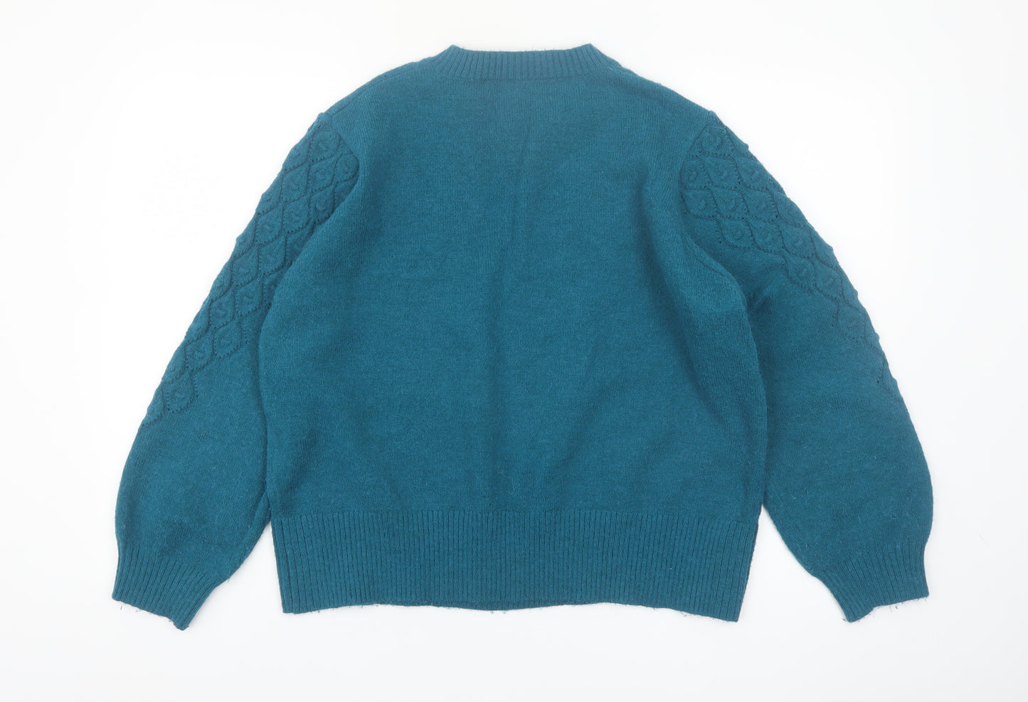 Gallery Women’s Teal Cable-Knit Crew Neck Jumper Size L
