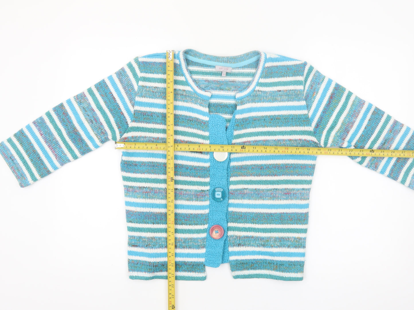 Marks and Spencer Women Blue Striped Knit Cardigan Size 16