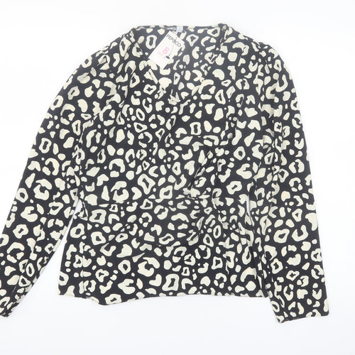 PEP&CO Women's Black Animal Print Wrap Blouse Size 8