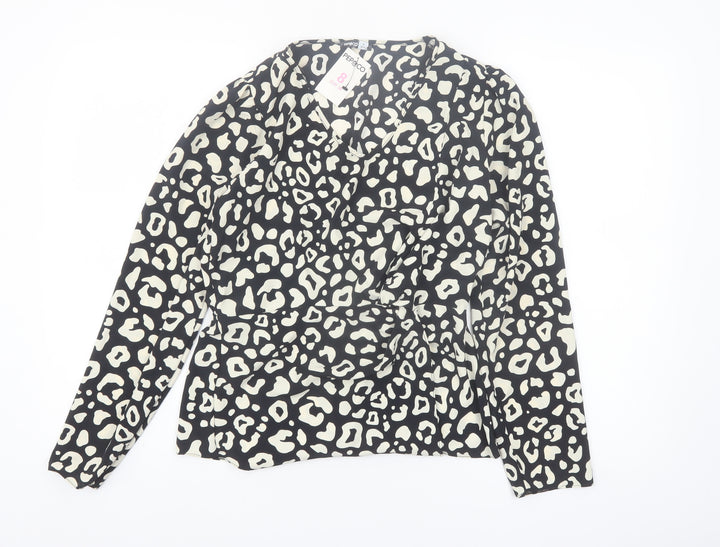 PEP&CO Women's Black Animal Print Wrap Blouse Size 8