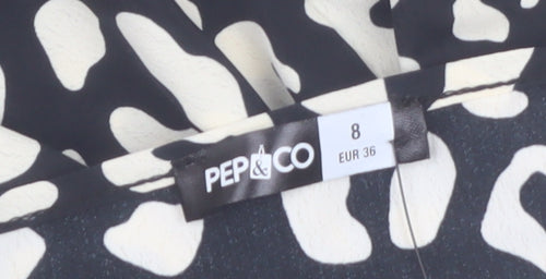 PEP&CO Women's Black Animal Print Wrap Blouse Size 8