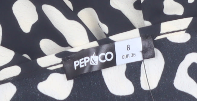 PEP&CO Women's Black Animal Print Wrap Blouse Size 8