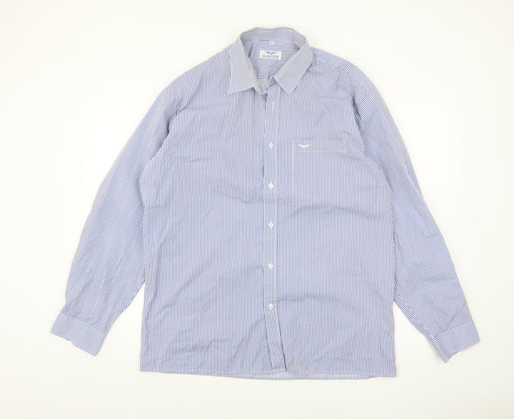 Hunter Men's Blue Striped Cotton Long Sleeve Button-Up Shirt Size 16.5 Regular