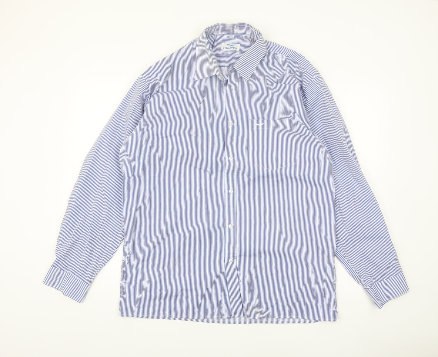 Hunter Men's Blue Striped Cotton Long Sleeve Button-Up Shirt Size 16.5 Regular