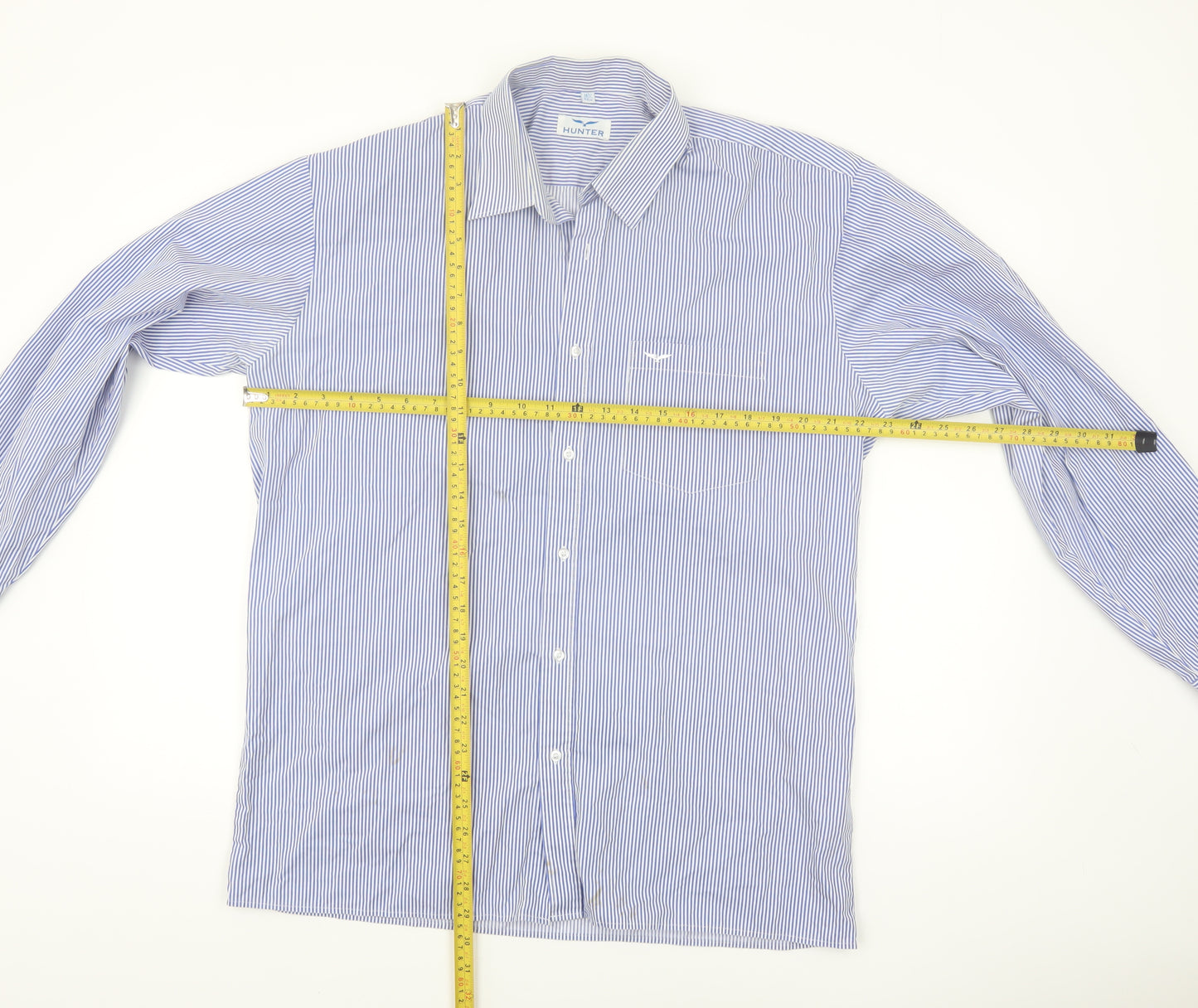 Hunter Men's Blue Striped Cotton Long Sleeve Button-Up Shirt Size 16.5 Regular