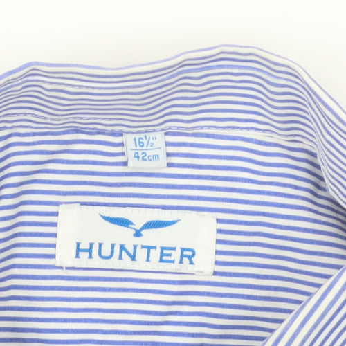 Hunter Men's Blue Striped Cotton Long Sleeve Button-Up Shirt Size 16.5 Regular