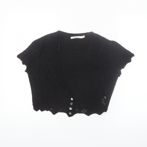 M&Co Womens Black Knit Short Sleeve Cropped Cardigan Size S