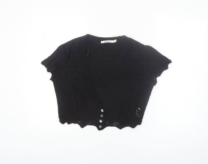M&Co Womens Black Knit Short Sleeve Cropped Cardigan Size S