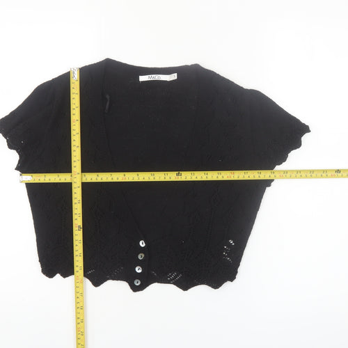 M&Co Womens Black Knit Short Sleeve Cropped Cardigan Size S