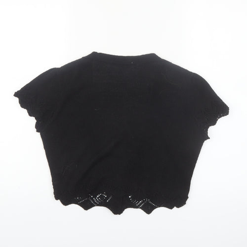 M&Co Womens Black Knit Short Sleeve Cropped Cardigan Size S