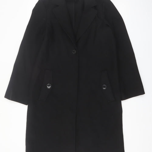 H&M Women's Black Long Overcoat Size 6 Classic Lined Workwear