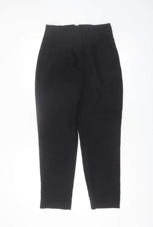 ZARA Women Black High Rise Pleated Tapered Tailored Trousers Size M