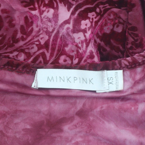 MINKPINK Women Red Paisley Fit & Flare Velvet Dress XS