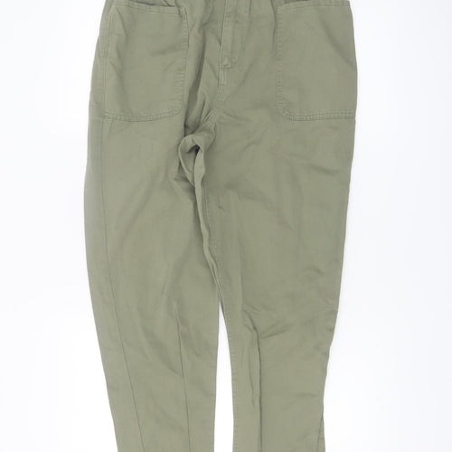 F&F Women’s Green Cotton Paperbag Trousers UK 14 High Rise