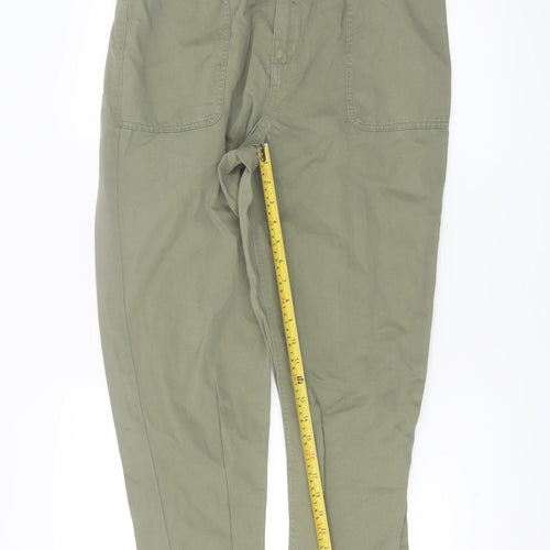 F&F Women’s Green Cotton Paperbag Trousers UK 14 High Rise