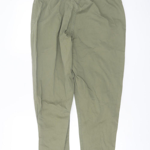F&F Women’s Green Cotton Paperbag Trousers UK 14 High Rise