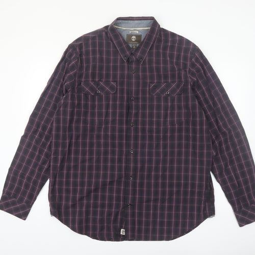 Timberland Mens Purple Check Button-Up Long Sleeve 2XL Regular Fit Shirt