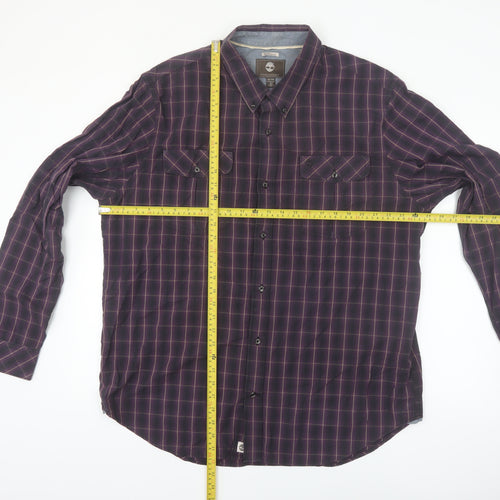 Timberland Mens Purple Check Button-Up Long Sleeve 2XL Regular Fit Shirt