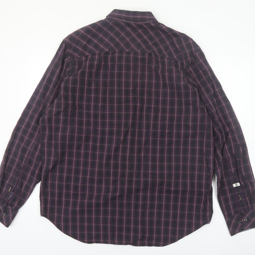 Timberland Mens Purple Check Button-Up Long Sleeve 2XL Regular Fit Shirt