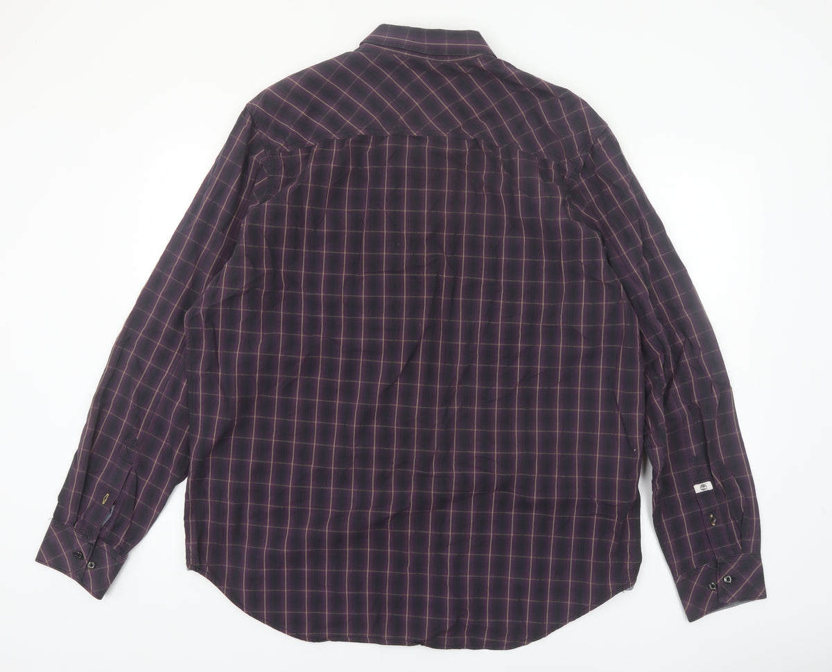 Timberland Mens Purple Check Button-Up Long Sleeve 2XL Regular Fit Shirt