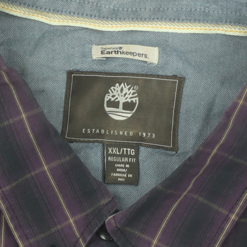 Timberland Mens Purple Check Button-Up Long Sleeve 2XL Regular Fit Shirt