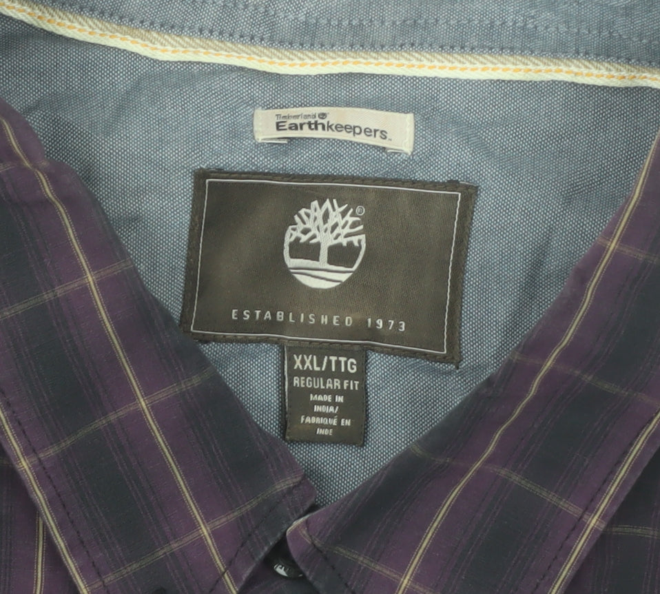 Timberland Mens Purple Check Button-Up Long Sleeve 2XL Regular Fit Shirt