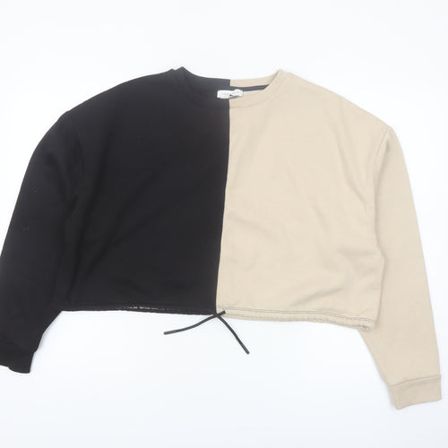 Topshop Womens Black Beige Colourblock Cropped Pullover Sweatshirt UK 14