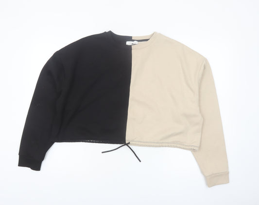 Topshop Womens Black Beige Colourblock Cropped Pullover Sweatshirt UK 14