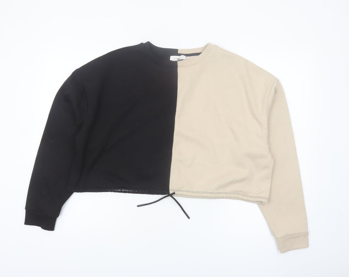 Topshop Womens Black Beige Colourblock Cropped Pullover Sweatshirt UK 14