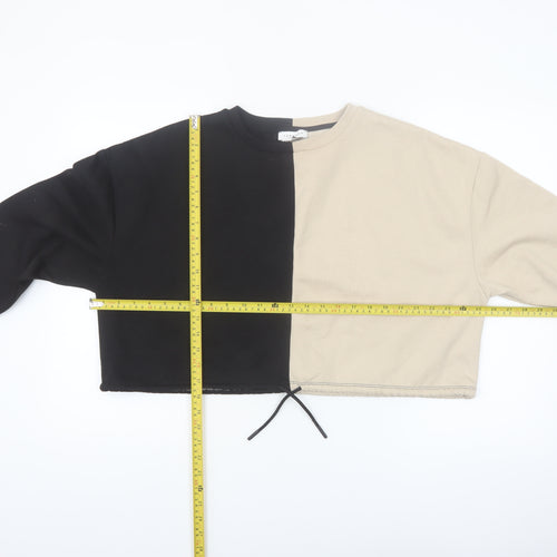 Topshop Womens Black Beige Colourblock Cropped Pullover Sweatshirt UK 14