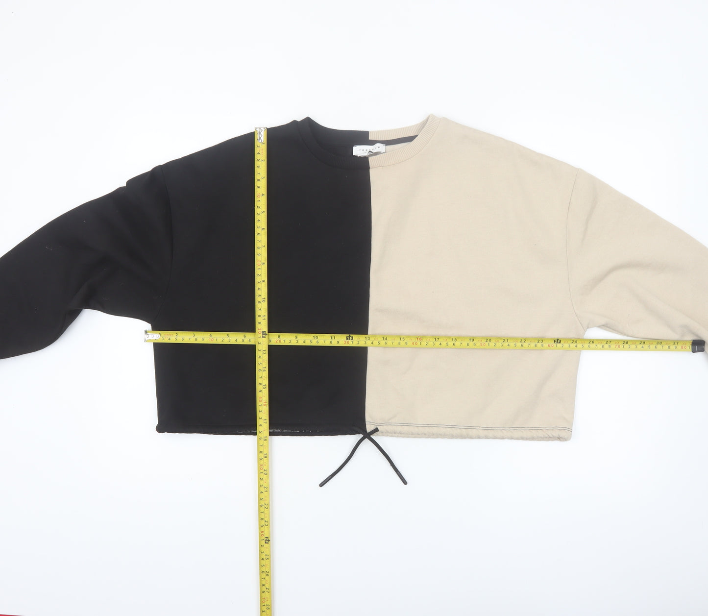 Topshop Womens Black Beige Colourblock Cropped Pullover Sweatshirt UK 14