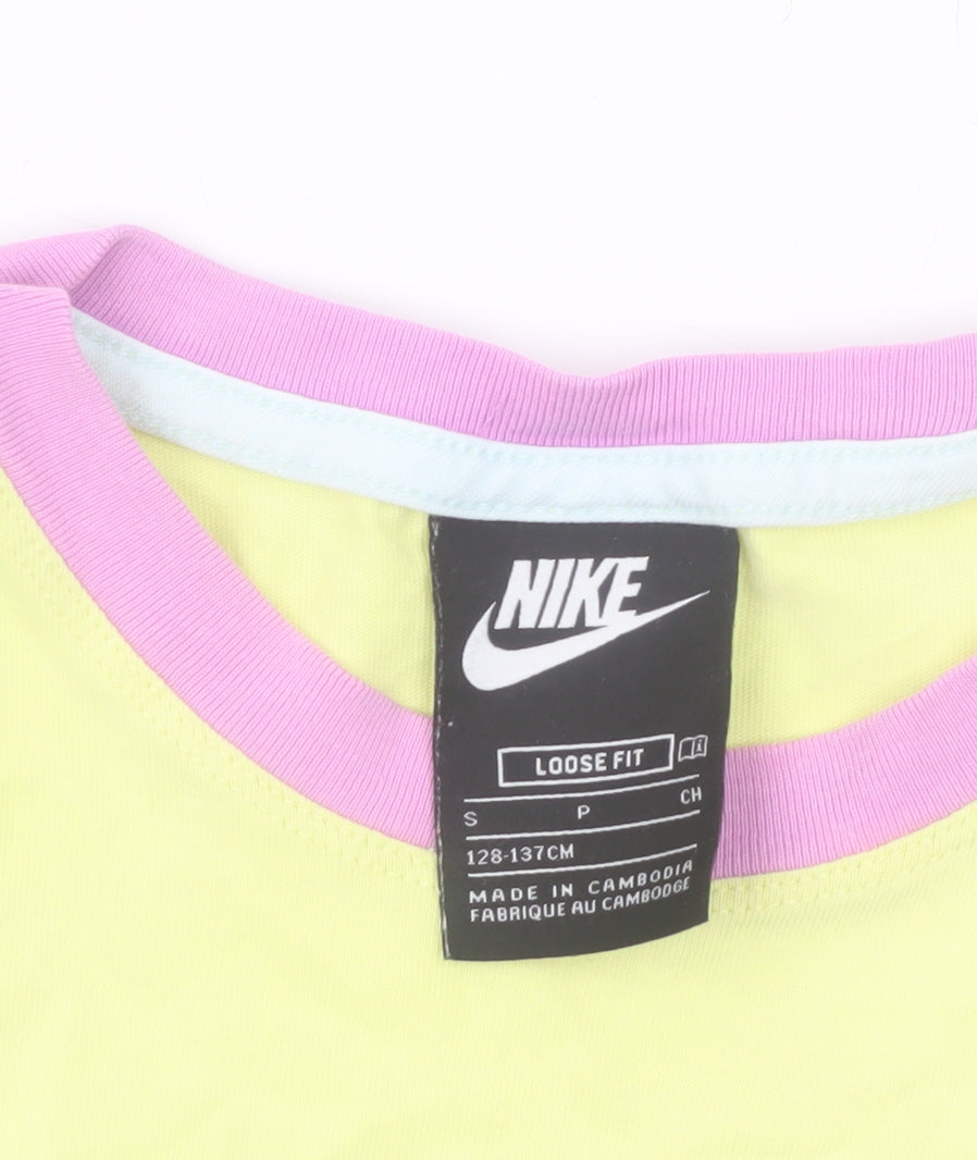 Nike Girls Multicoloured Loose Fit T-Shirt Size S (128-137cm) 100% Cotton