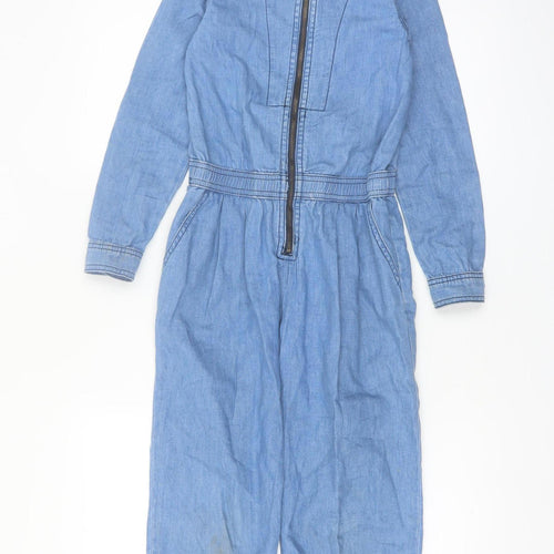Reiss Girls Blue Denim Long Sleeve Zip-Up Jumpsuit 7-8 Years