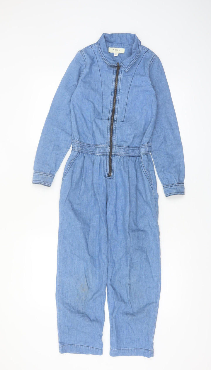 Reiss Girls Blue Denim Long Sleeve Zip-Up Jumpsuit 7-8 Years