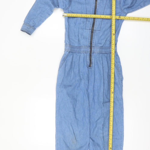 Reiss Girls Blue Denim Long Sleeve Zip-Up Jumpsuit 7-8 Years