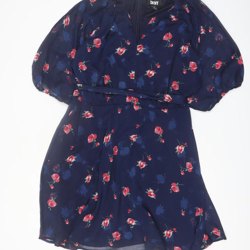 DKNY Women's Blue Floral Fit & Flare Knee Length Dress Size 22