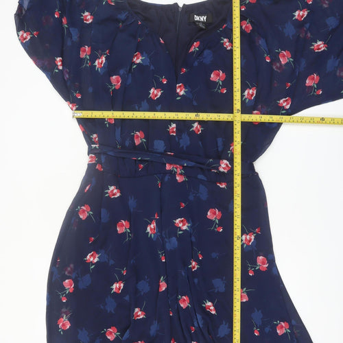 DKNY Women's Blue Floral Fit & Flare Knee Length Dress Size 22