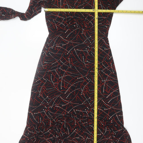 Whistles Women Black Red Geometric Midi Fit & Flare Long Sleeve Dress Size 10