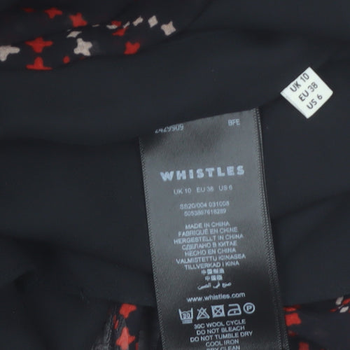 Whistles Women Black Red Geometric Midi Fit & Flare Long Sleeve Dress Size 10