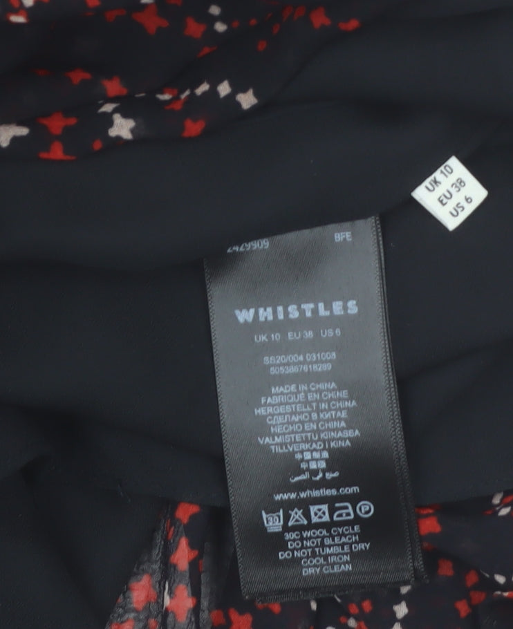 Whistles Women Black Red Geometric Midi Fit & Flare Long Sleeve Dress Size 10