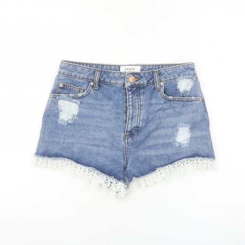 Miss Selfridge Women’s Blue Denim Lace Trim High Waist Shorts Size 10